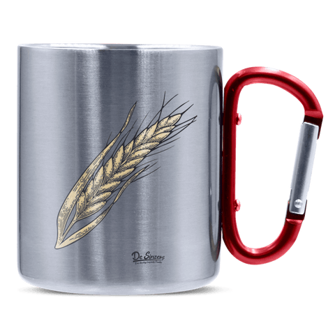 Die Elemente Weizen Edelstahl Kaffeetasse roter Karabiner 320ml Kitzstein Front