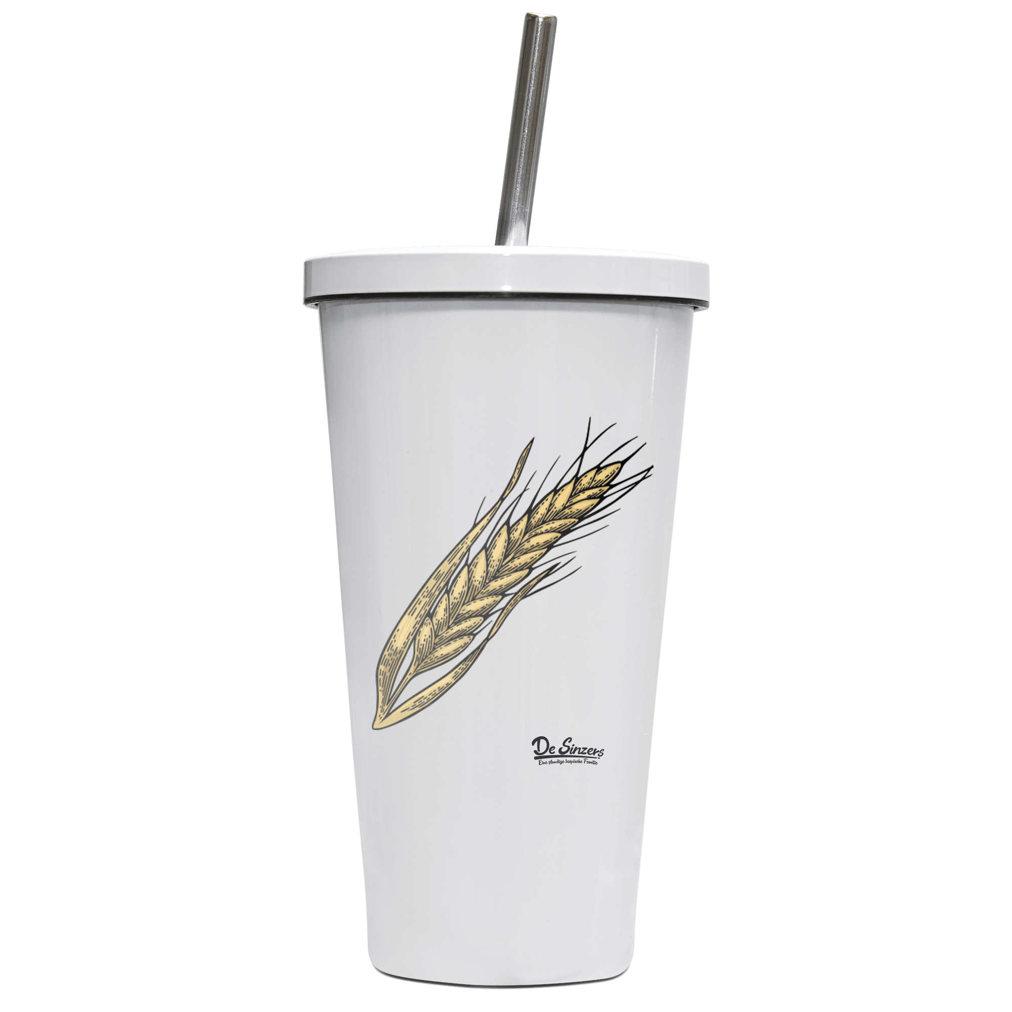 Die Elemente Weizen Edelstahl Trinkbecher mit Strohhalm 480ml Weiss Krottenkopf Front