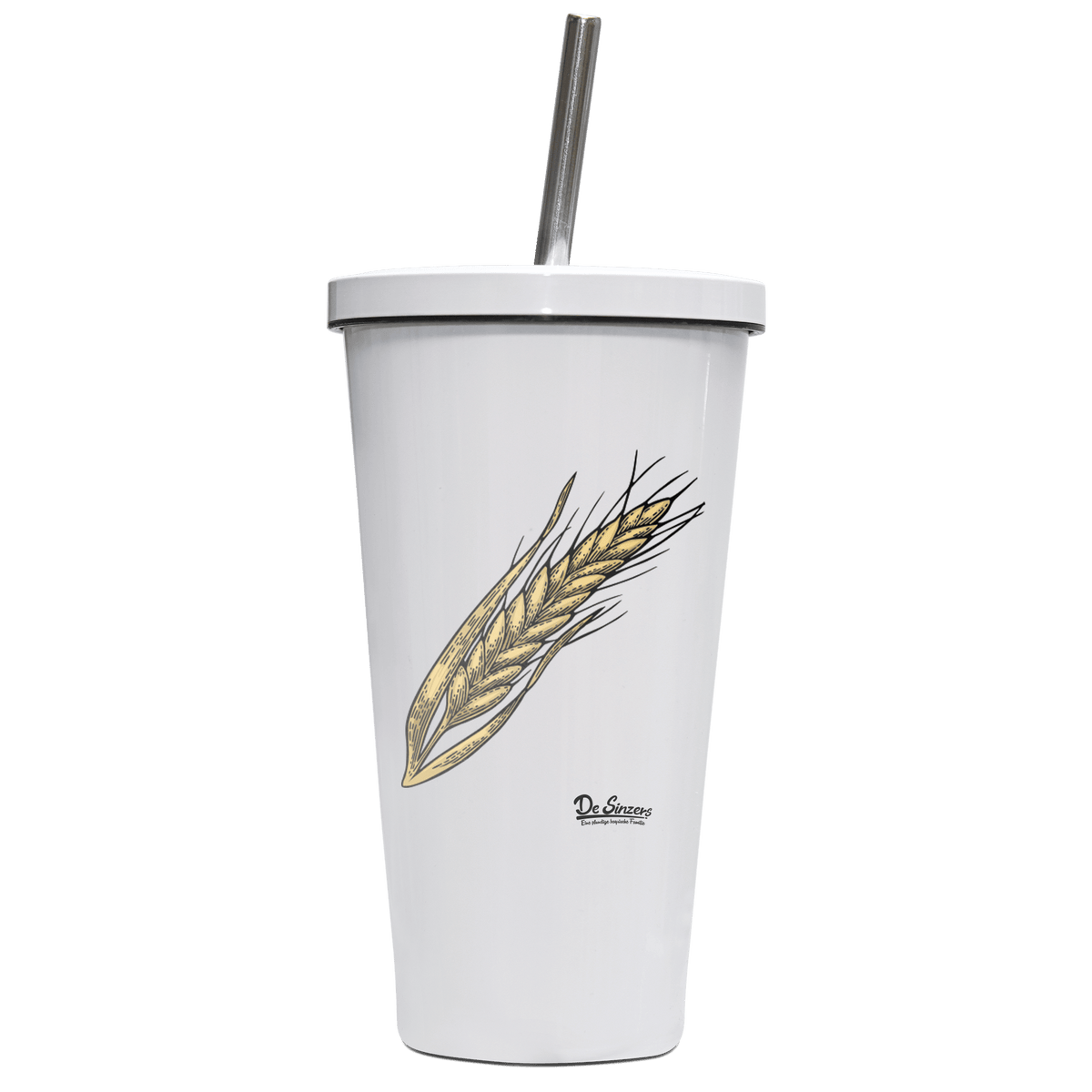 Die Elemente Weizen Edelstahl Trinkbecher mit Strohhalm 480ml Weiss Krottenkopf Front