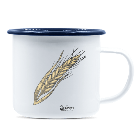 Die Elemente Weizen Emaille Tasse 375ml Weiss Blau Heuberg Front