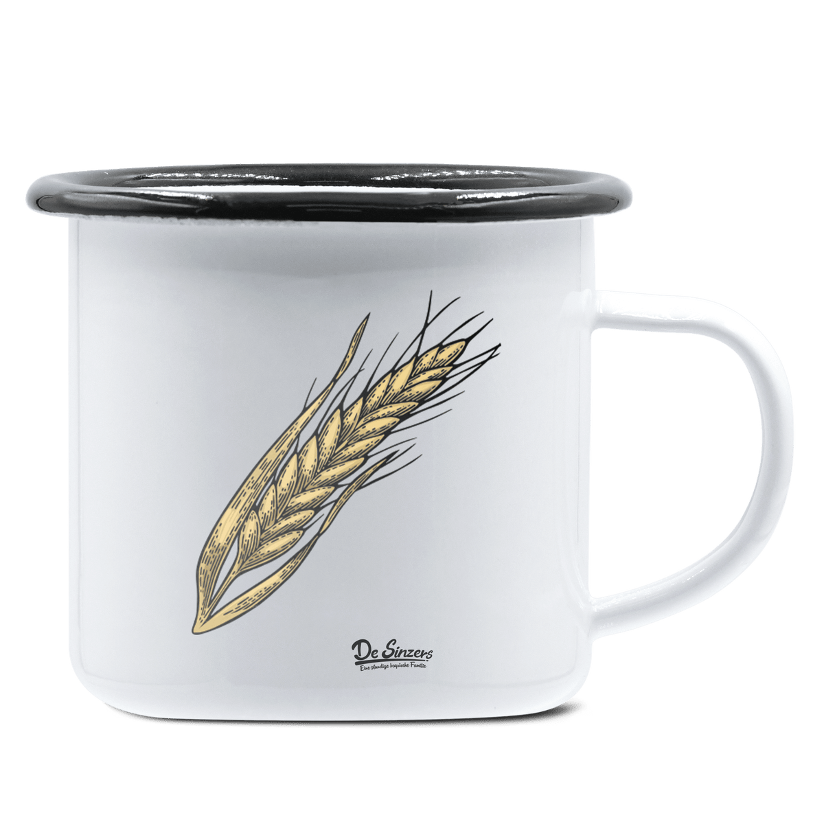 Die Elemente Weizen Emaille Tasse 375ml Weiss Schwarz Hochries Front