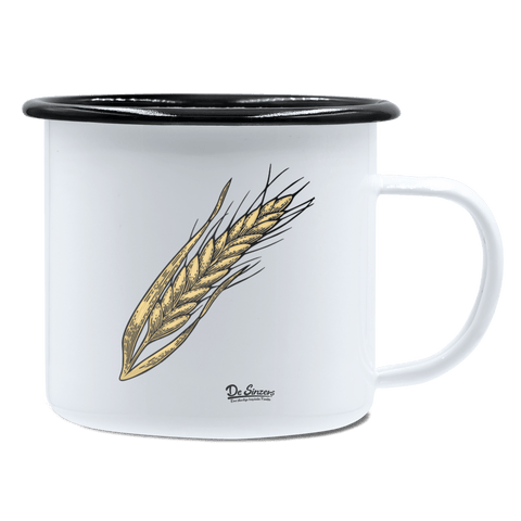 Die Elemente Weizen Emaille Tasse 450ml Weiss Schwarz Spitzstein Front