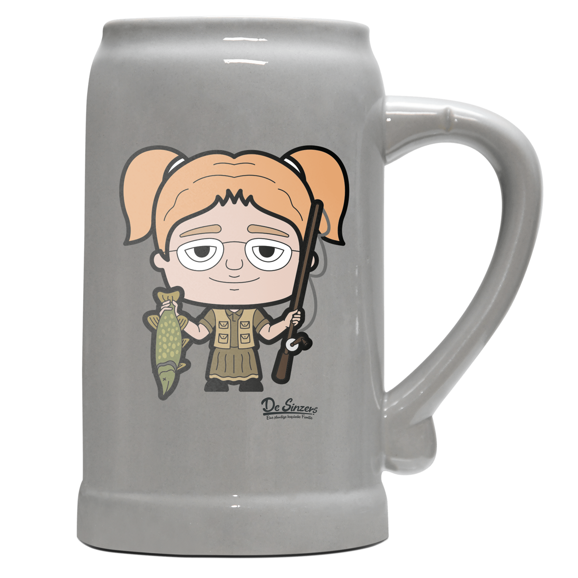 Die Jung Sinzerin Angler Bierkrug 1000ml Grau Zugspitze Front