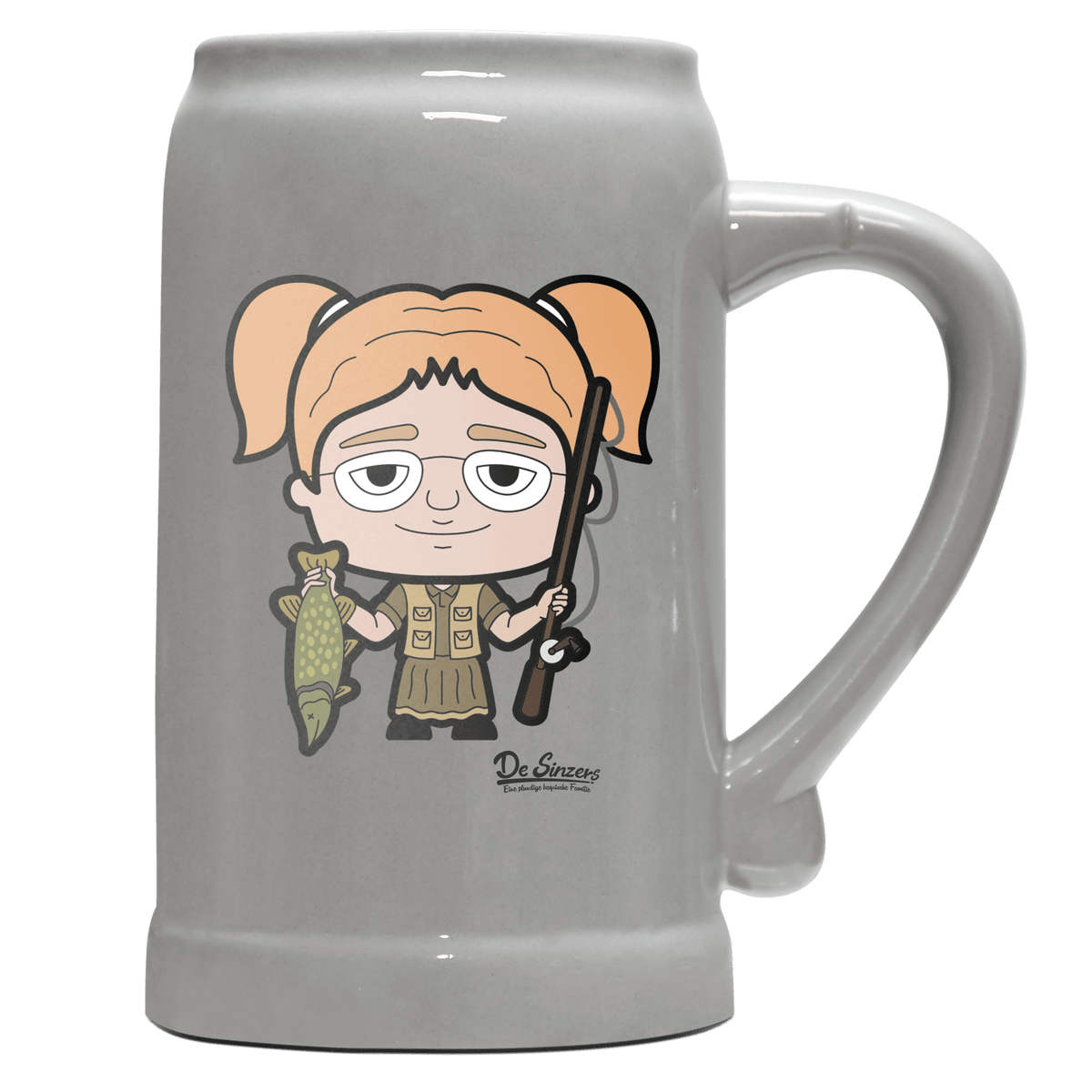 Die Jung Sinzerin Angler Bierkrug 1000ml Grau Zugspitze Front