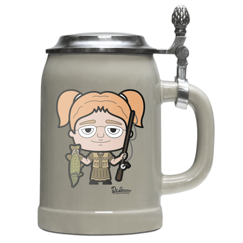 Die Jung Sinzerin Angler Bierkrug 500ml Grau mit Deckel Hocheck Front