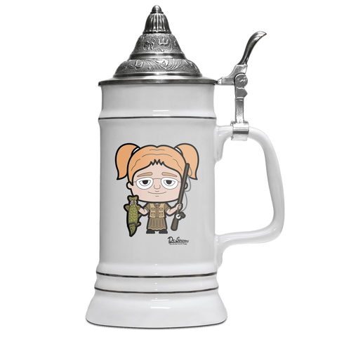 Die Jung Sinzerin Angler Bierkrug 500ml Weiss mit Spitzdeckel Wendelstein Front