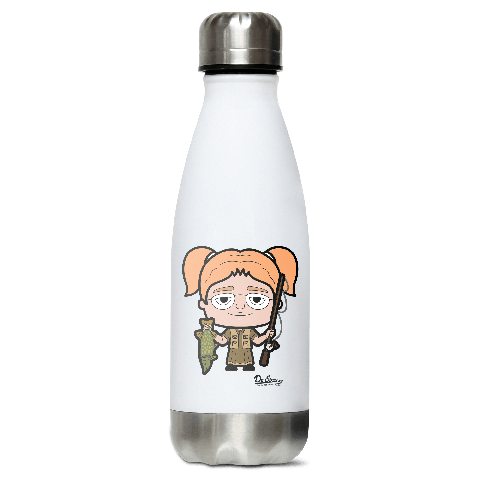 Die Jung Sinzerin Angler Edelstahl Thermoflasche 350ml Weiss Silber Kreuzspitze Front
