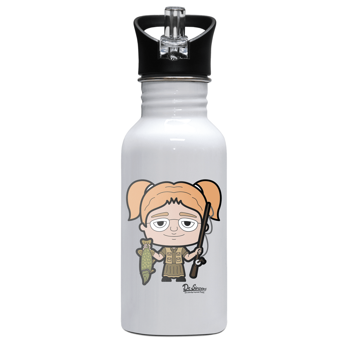 Die Jung Sinzerin Angler Edelstahl Trinkflasche mit klappbarem Mundstueck 500ml Weiss Rotwand Front