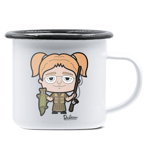 Die Jung Sinzerin Angler Emaille Tasse 375ml Weiss Schwarz Hochries Front