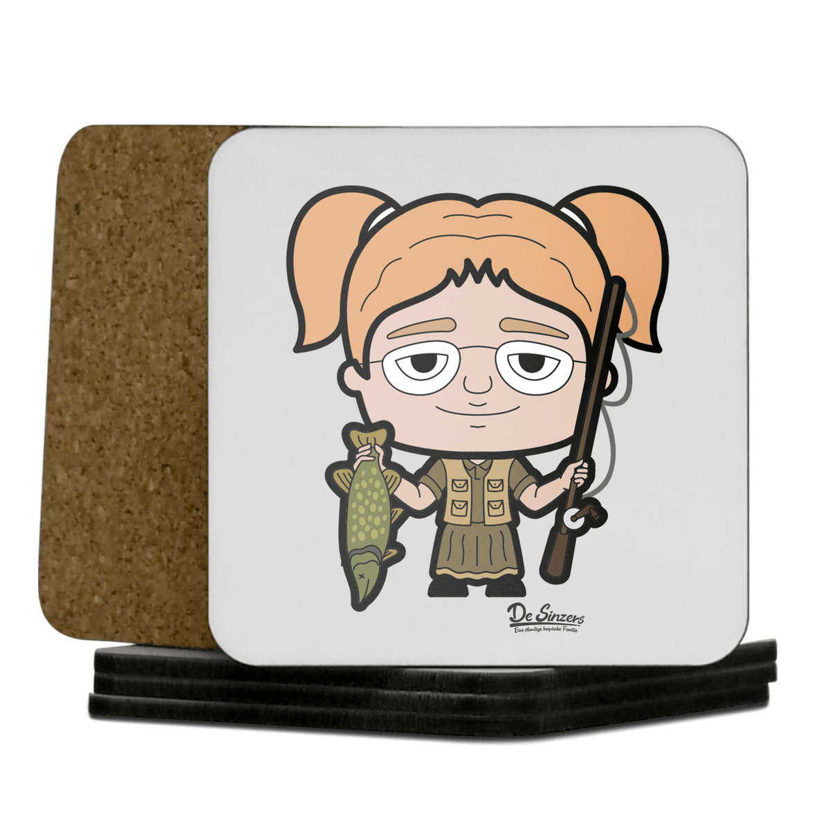 Die Jung Sinzerin Angler Korkuntersetzer 5er Set 95 x 95 mm Weiss Karkopf Front