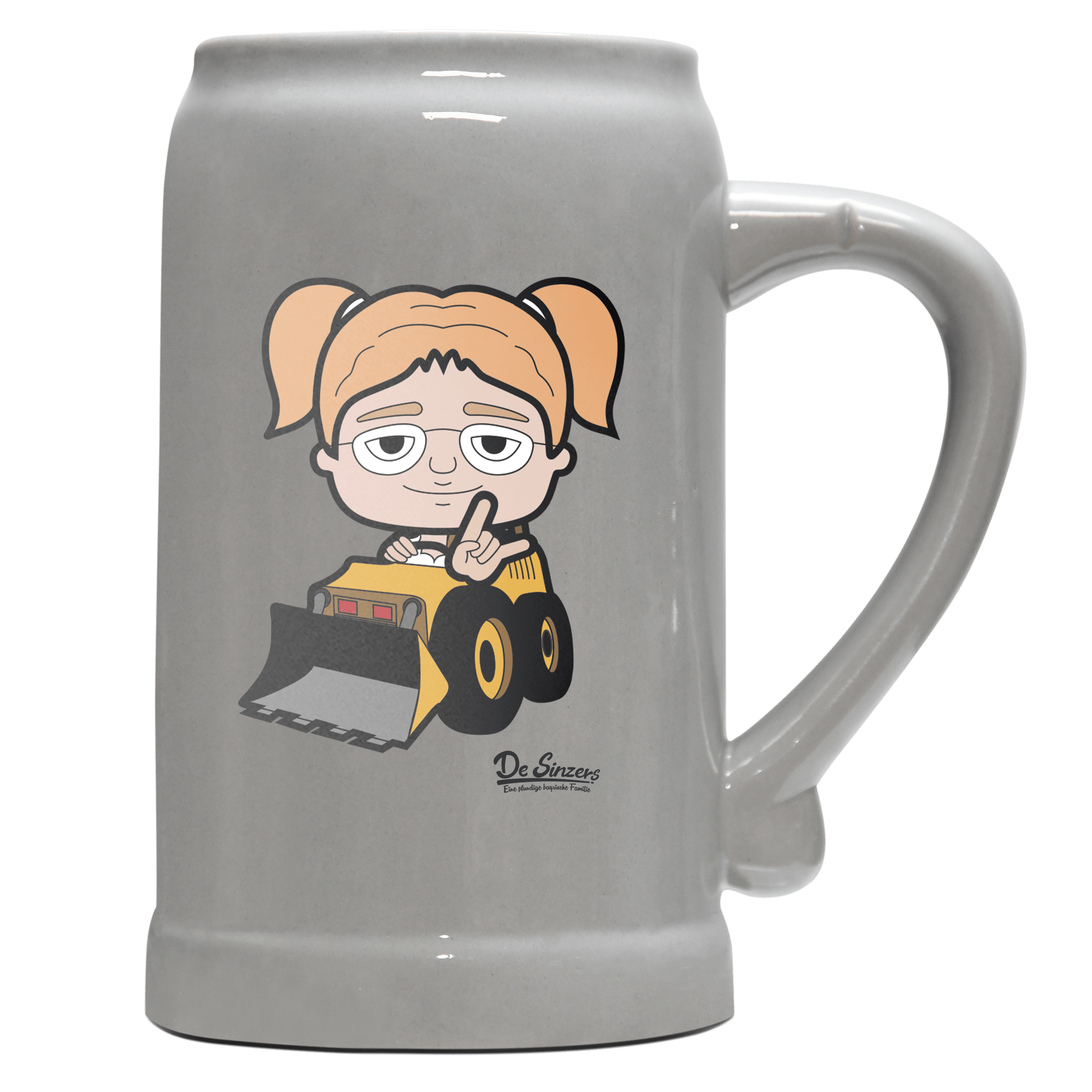 Die Jung Sinzerin Baggerfahrer Bierkrug 1000ml Grau Zugspitze Front