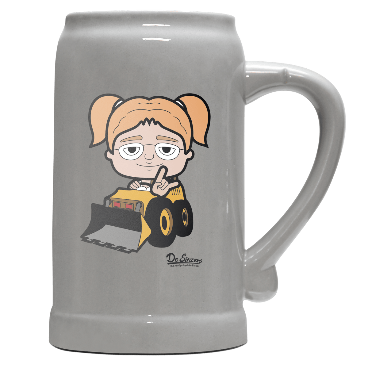 Die Jung Sinzerin Baggerfahrer Bierkrug 1000ml Grau Zugspitze Front