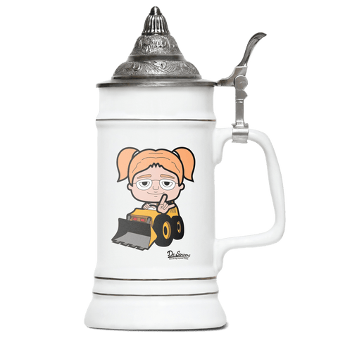 Die Jung Sinzerin Baggerfahrer Bierkrug 500ml Weiss mit Spitzdeckel Wendelstein Front