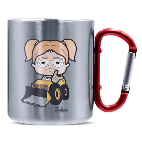 Die Jung Sinzerin Baggerfahrer Edelstahl Kaffeetasse roter Karabiner 320ml Kitzstein Front