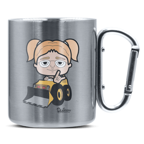 Die Jung Sinzerin Baggerfahrer Edelstahl Kaffeetasse silberer Karabiner 320ml Grosser Traithen Front