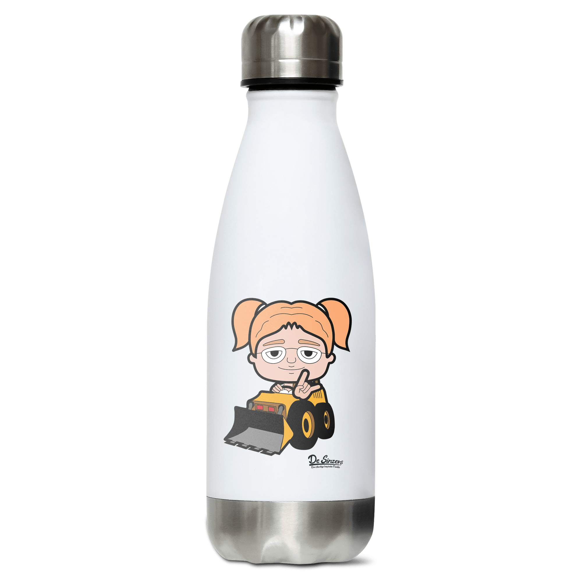 Die Jung Sinzerin Baggerfahrer Edelstahl Thermoflasche 350ml Weiss Silber Kreuzspitze Front