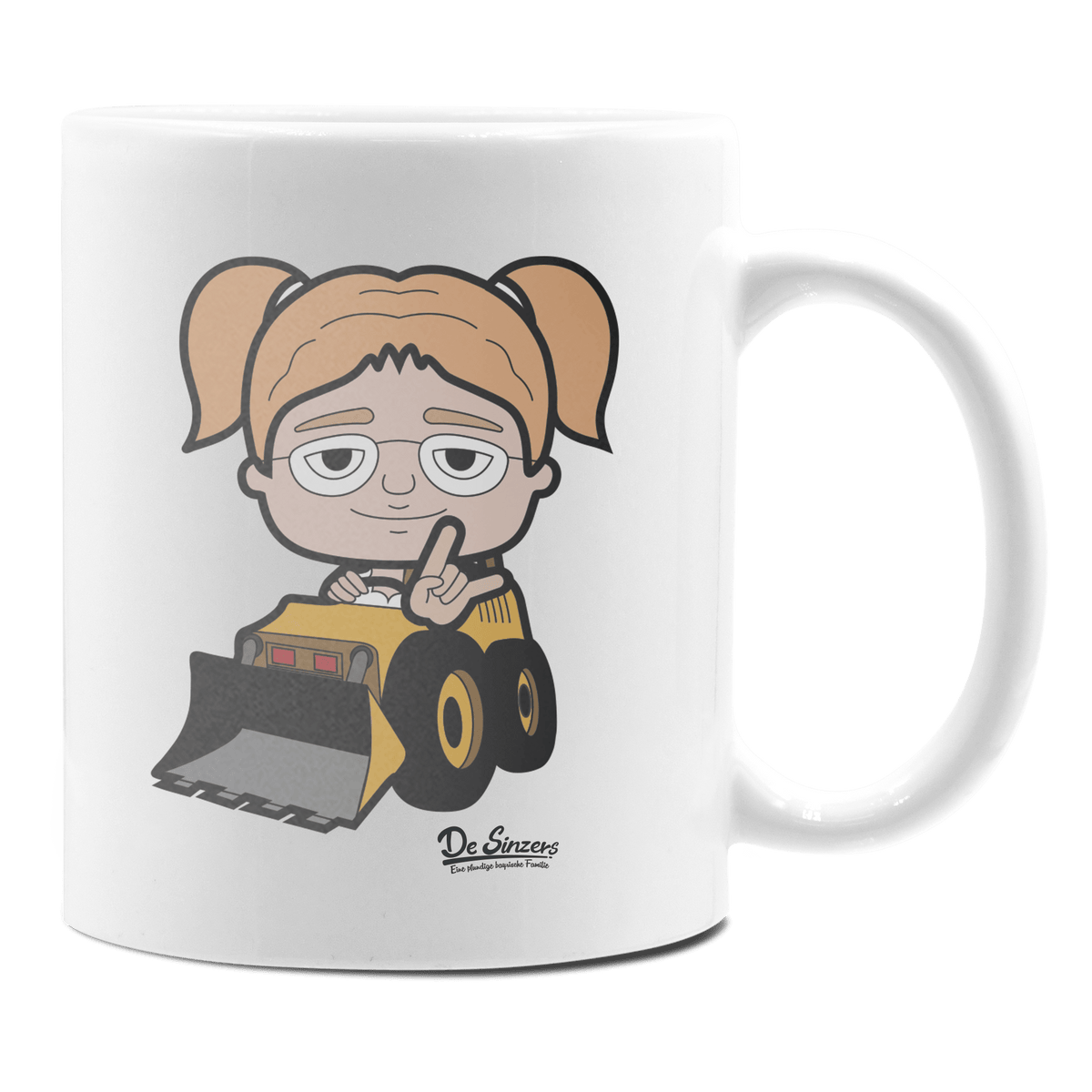 Die Jung Sinzerin Baggerfahrer Keramik Kaffeetasse 330ml Weiss Rampoldplatte Front