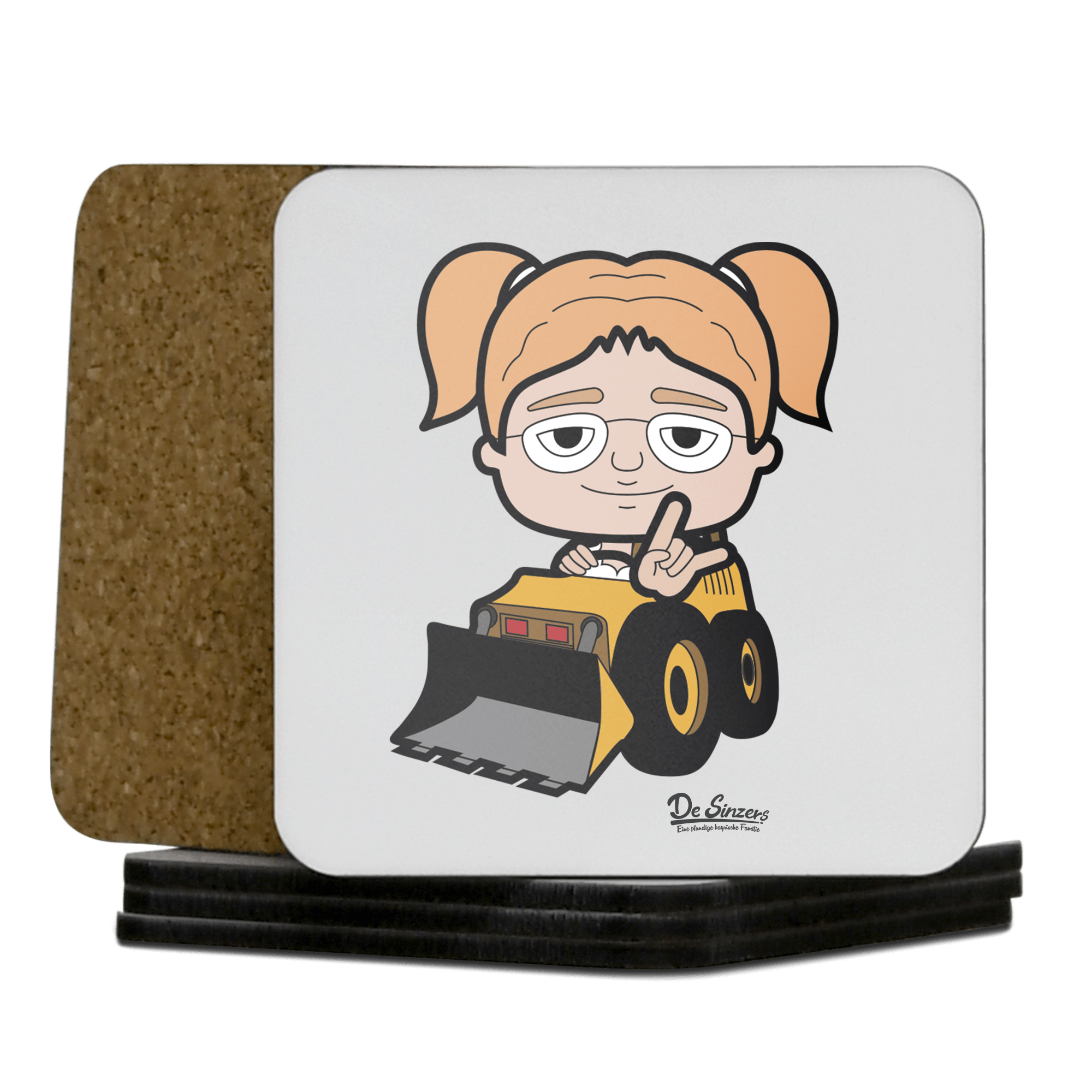 Die Jung Sinzerin Baggerfahrer Korkuntersetzer 5er Set 95 x 95 mm Weiss Karkopf Front