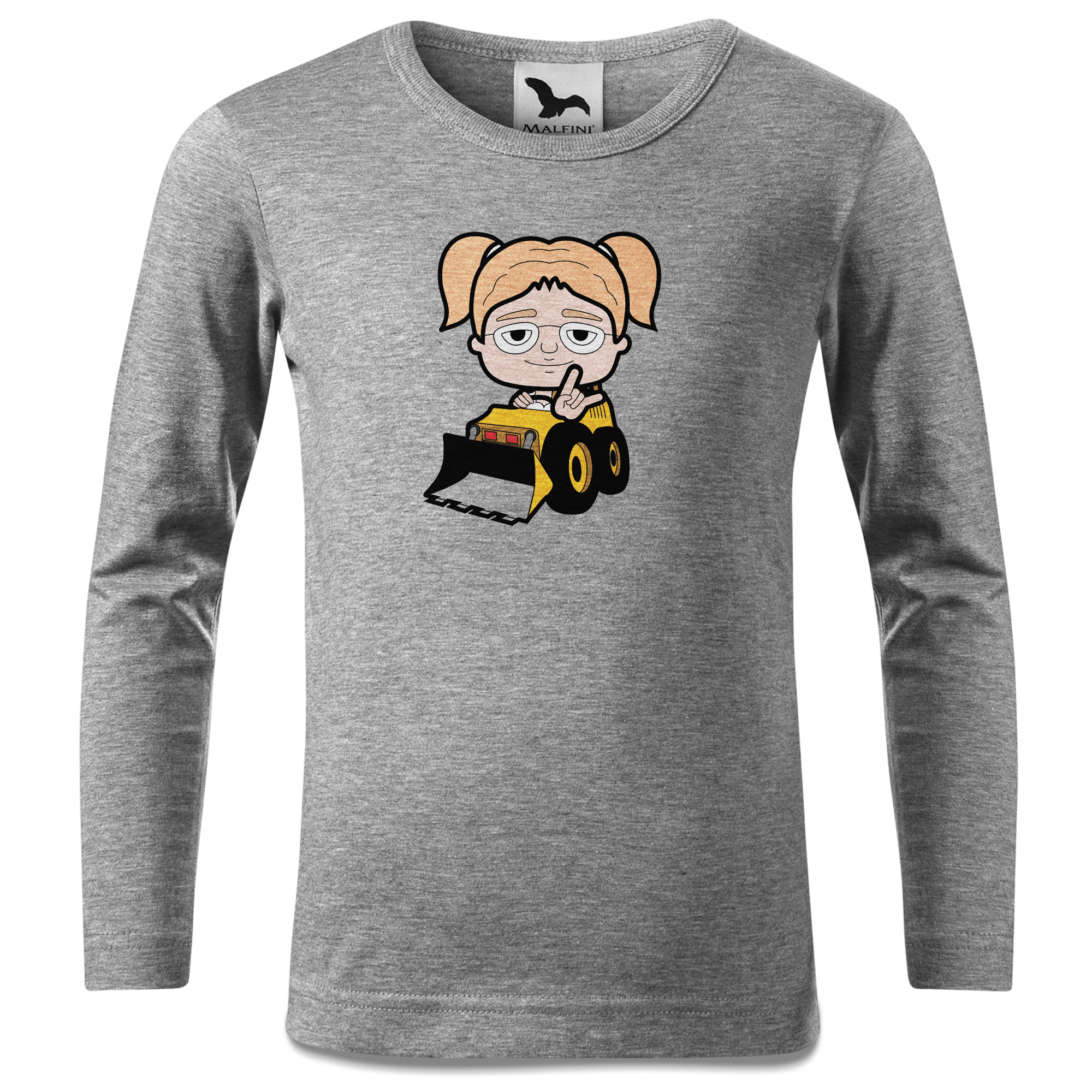 Die Jung Sinzerin Baggerfahrer Longsleeve Kinder Grau Meliert Waldering Front