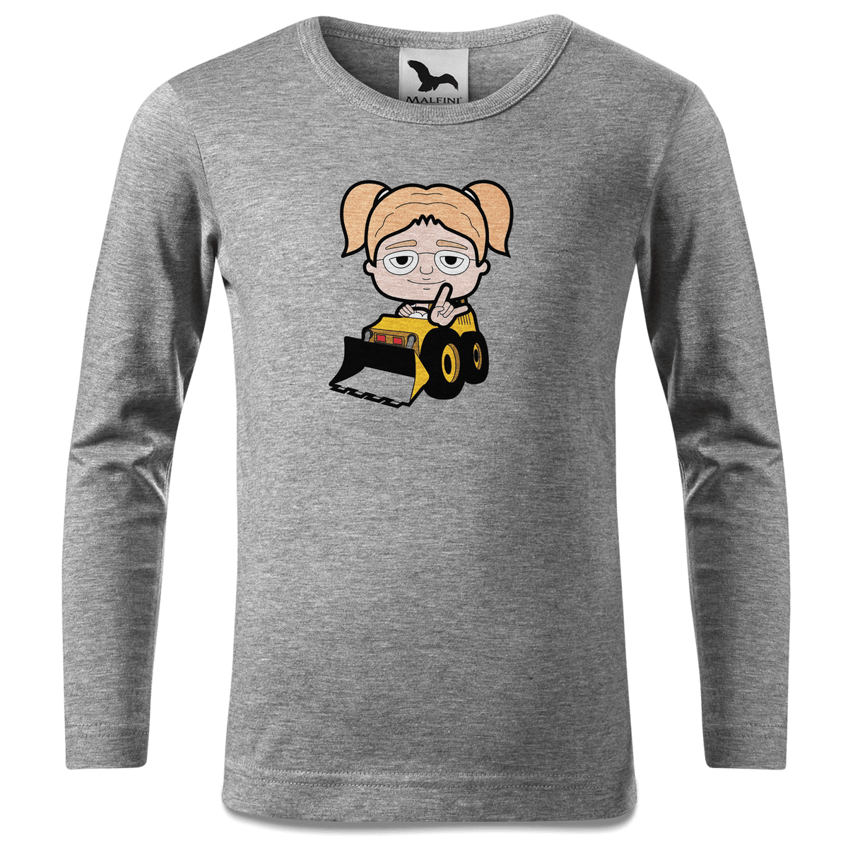Die Jung Sinzerin Baggerfahrer Longsleeve Kinder Grau Meliert Waldering Front