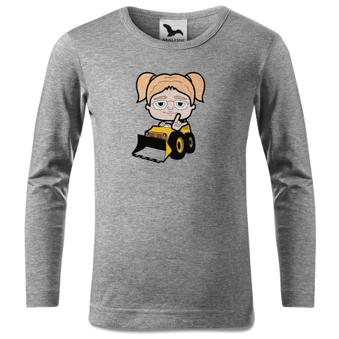Die Jung Sinzerin Baggerfahrer Longsleeve Kinder Grau Meliert Waldering Front