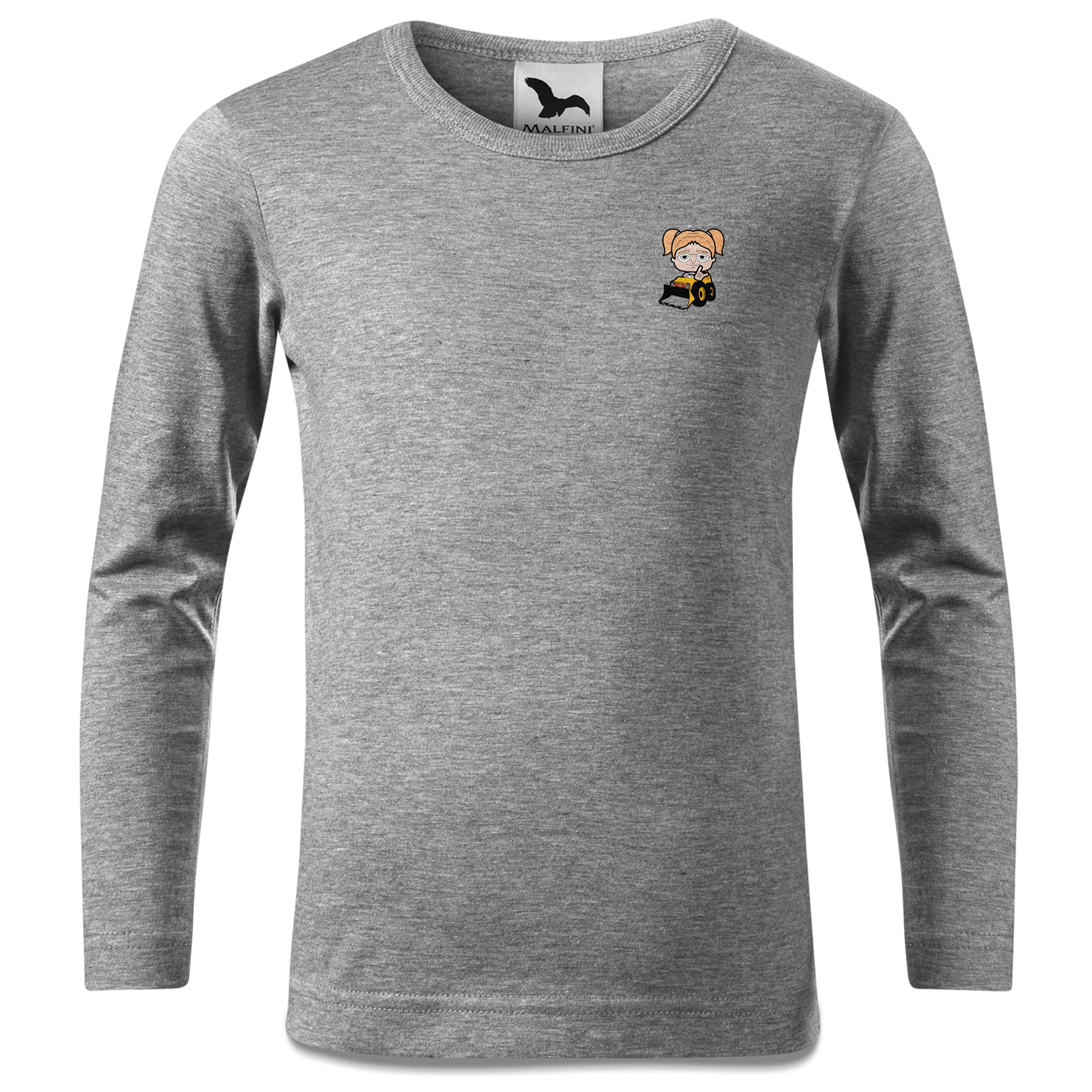 Die Jung Sinzerin Baggerfahrer Longsleeve Kinder Grau Meliert Weinberg Front