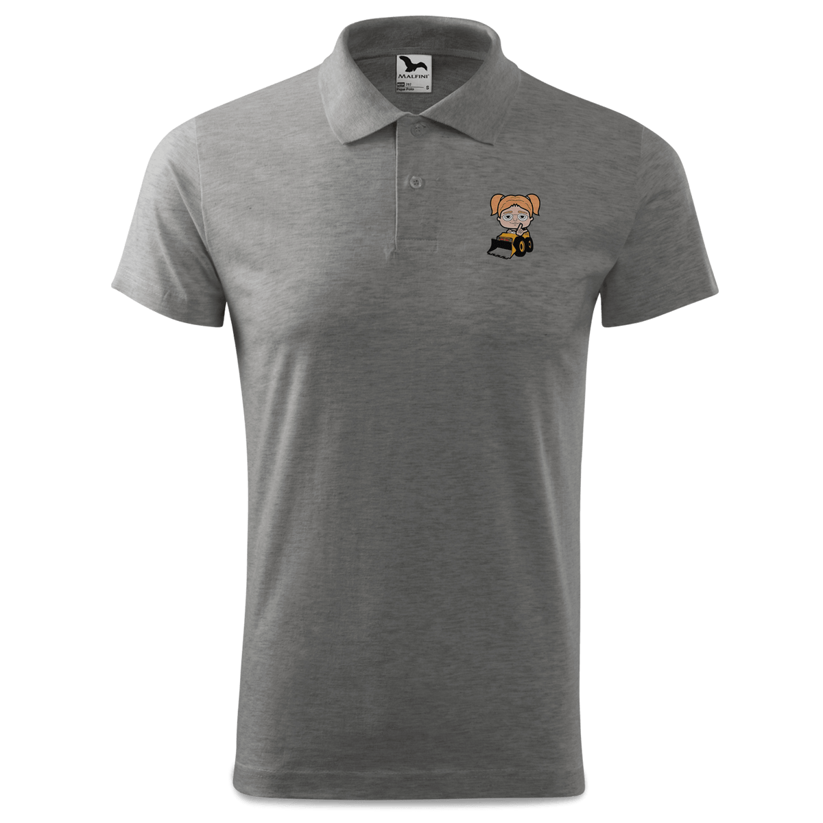 Die Jung Sinzerin Baggerfahrer Polo Shirt Herren Grau Meliert Leiten Front