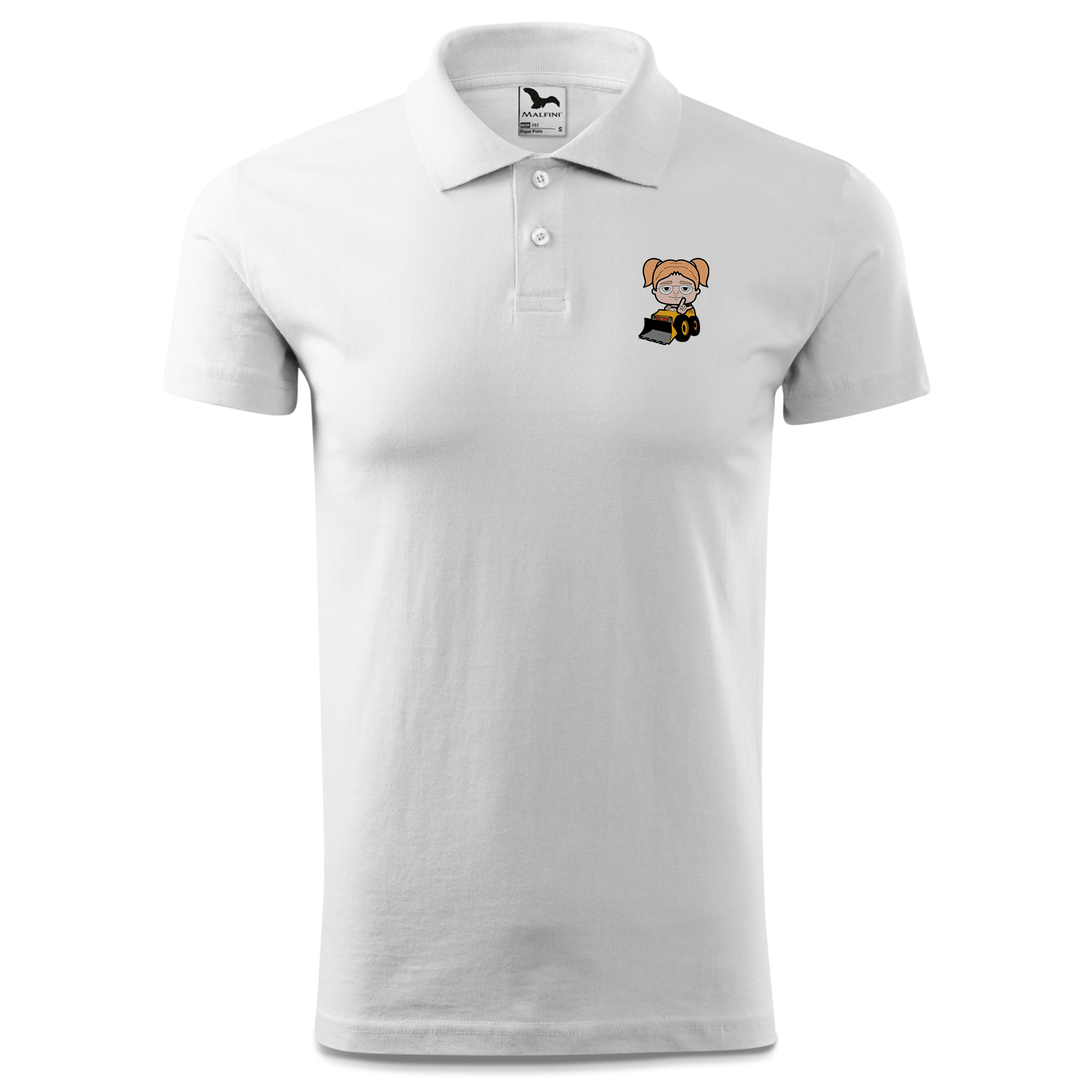 Die Jung Sinzerin Baggerfahrer Polo Shirt Herren Weiss Murnau Front