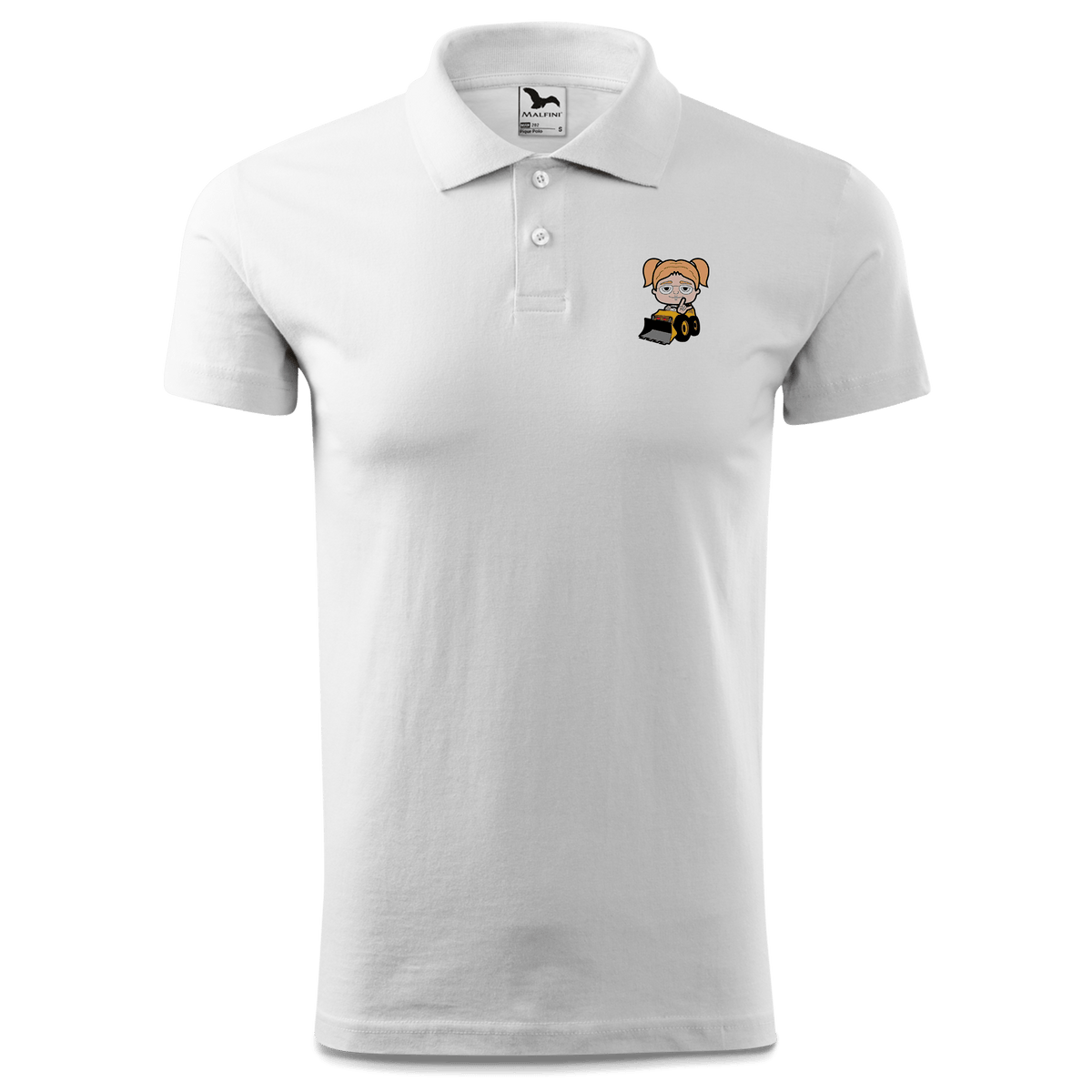 Die Jung Sinzerin Baggerfahrer Polo Shirt Herren Weiss Murnau Front