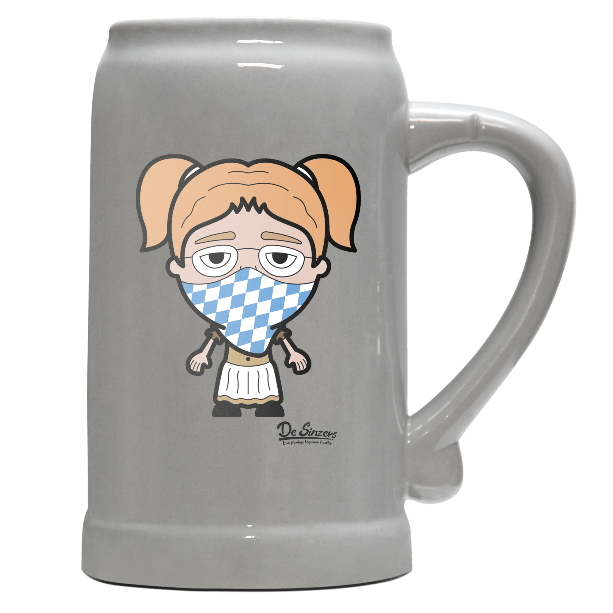 Die Jung Sinzerin Bayrisches Mundtuch Bierkrug 1000ml Grau Zugspitze Front