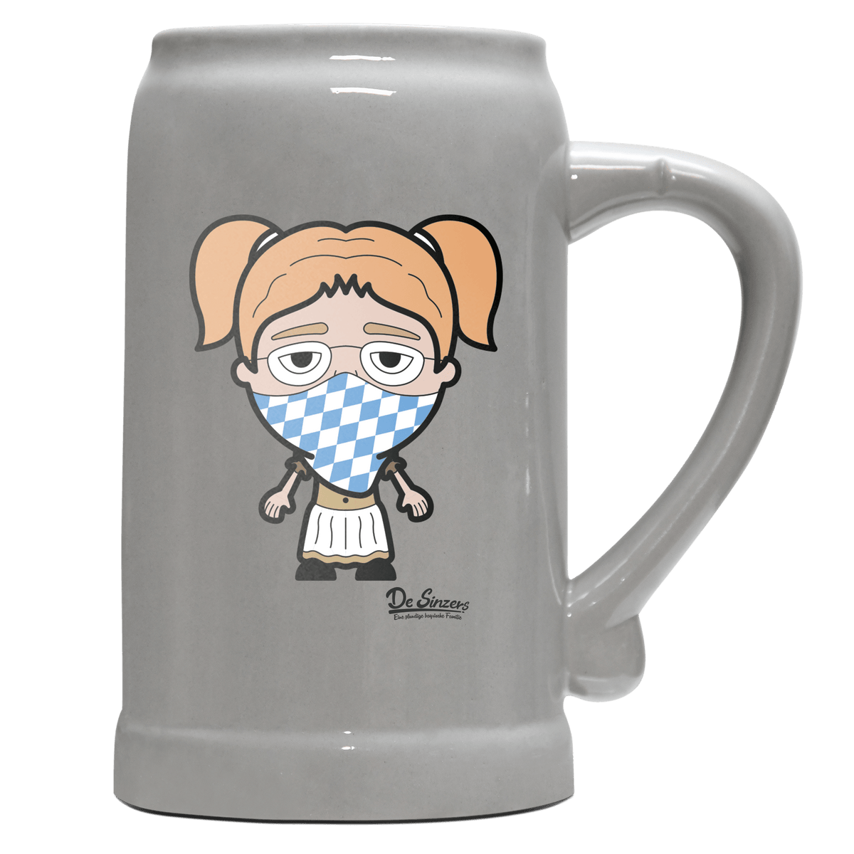 Die Jung Sinzerin Bayrisches Mundtuch Bierkrug 1000ml Grau Zugspitze Front