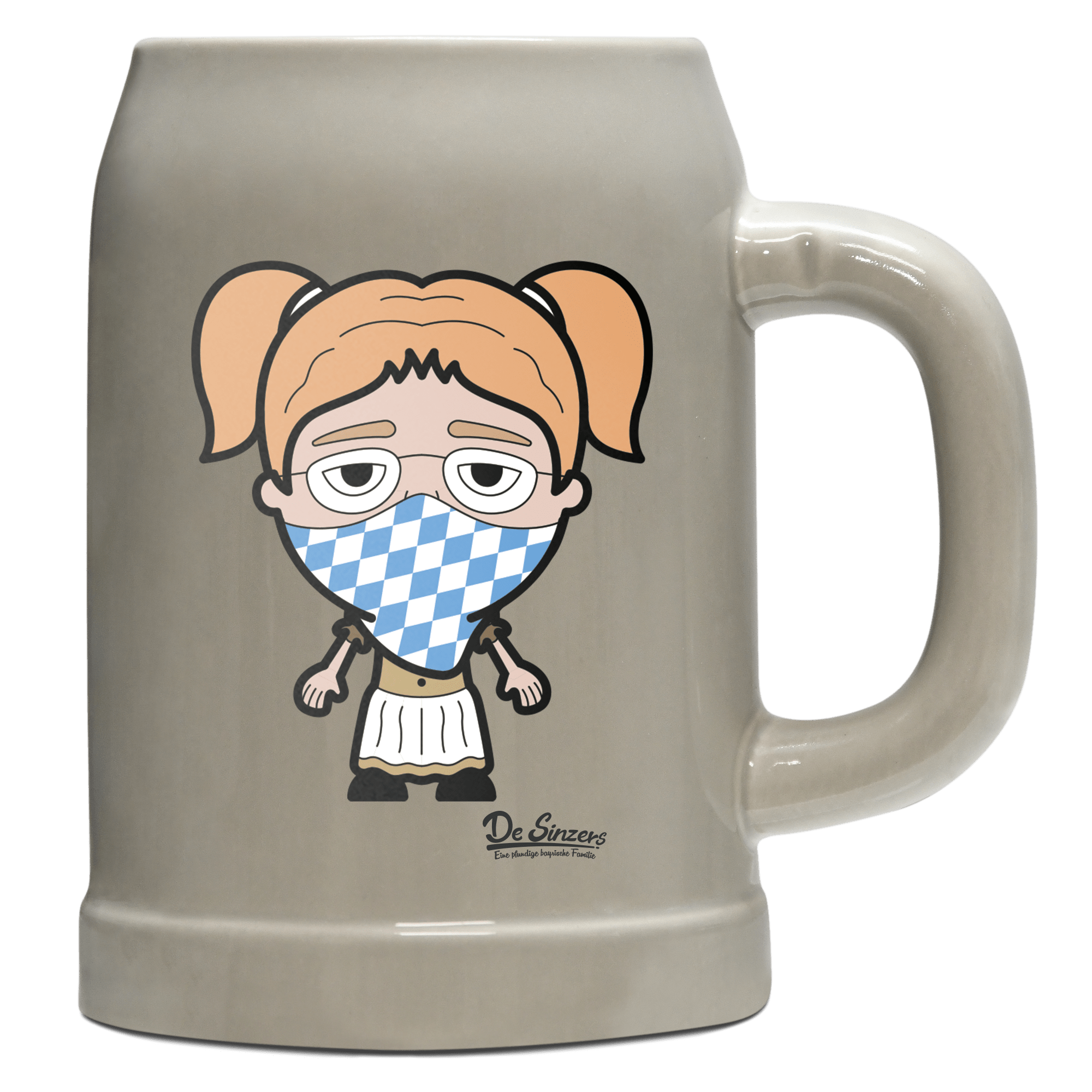 Die Jung Sinzerin Bayrisches Mundtuch Bierkrug 500ml Grau Watzmann Front
