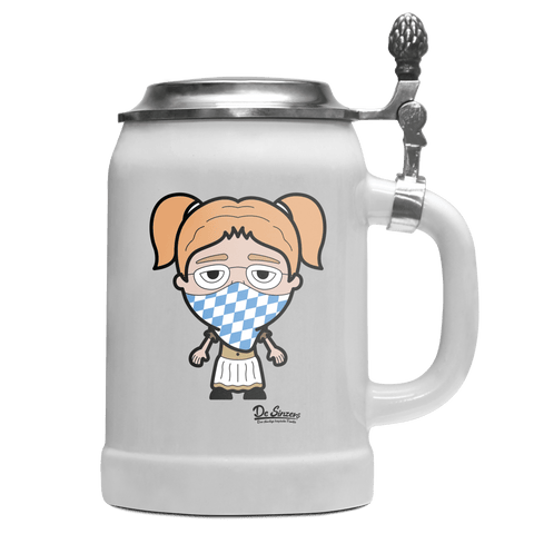 Die Jung Sinzerin Bayrisches Mundtuch Bierkrug 500ml Weiss mit Deckel Wetterspitzen Front