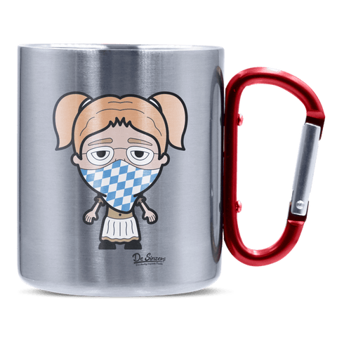 Die Jung Sinzerin Bayrisches Mundtuch Edelstahl Kaffeetasse roter Karabiner 320ml Kitzstein Front