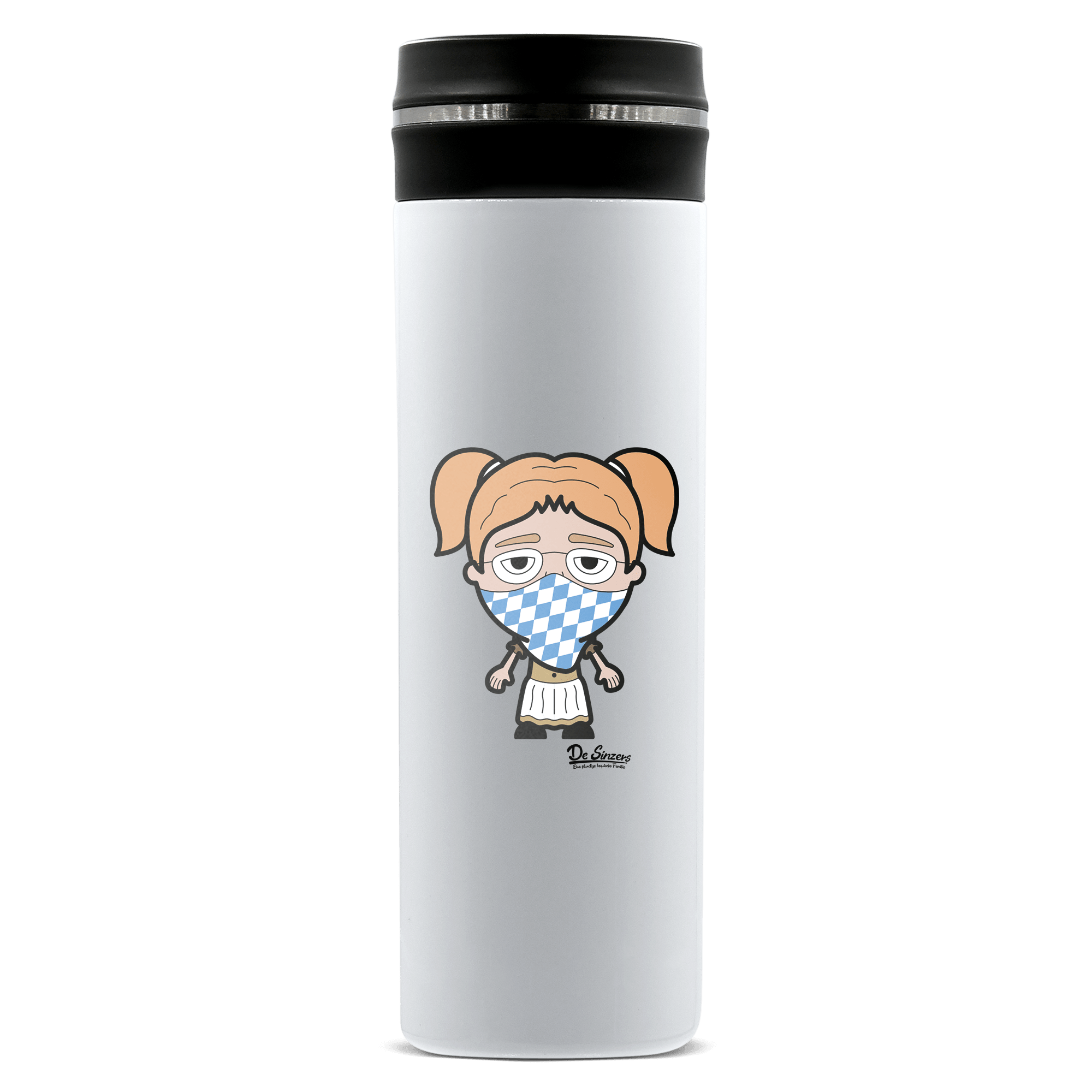 Die Jung Sinzerin Bayrisches Mundtuch Edelstahl Thermoflasche 450ml Weiss Geigelstein Front
