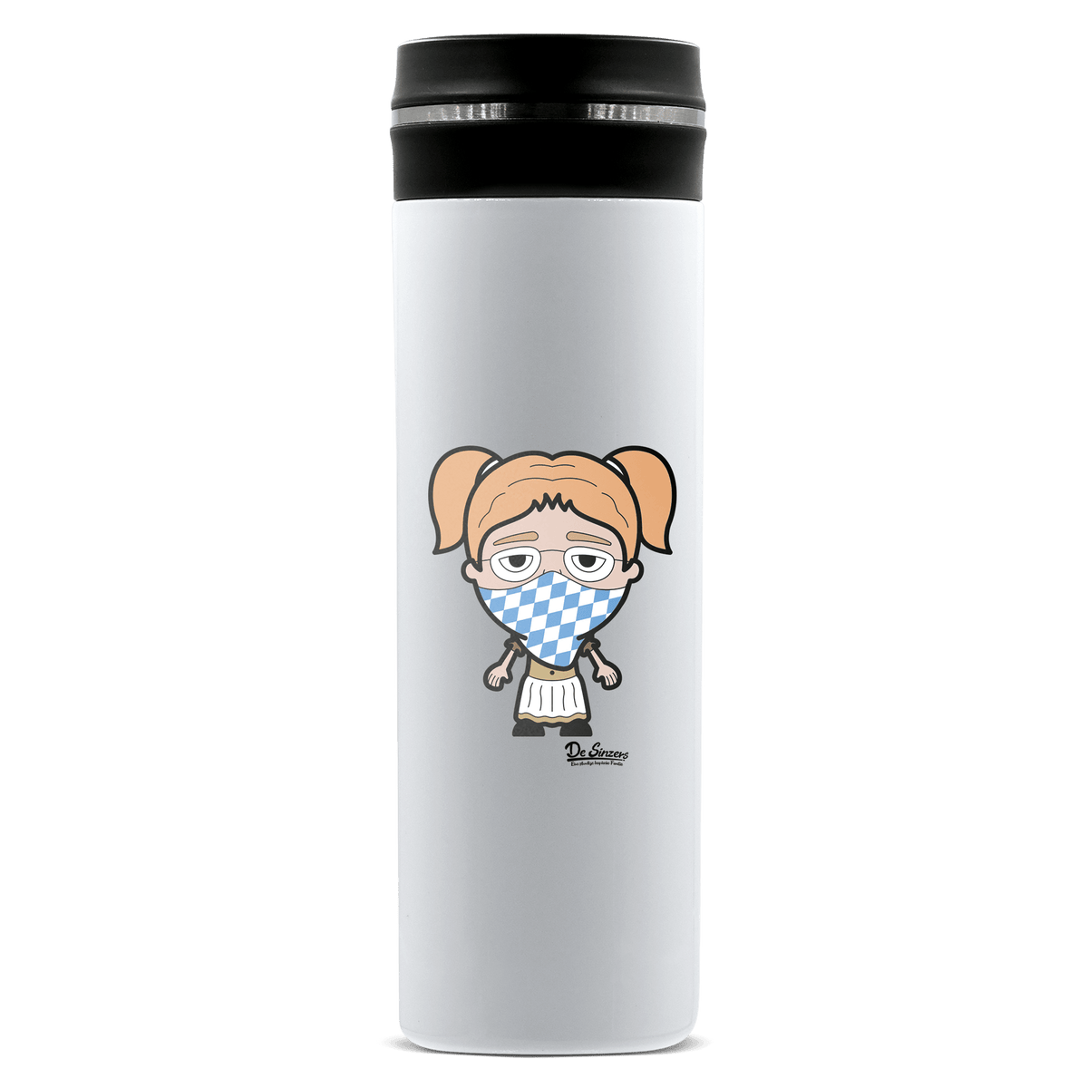 Die Jung Sinzerin Bayrisches Mundtuch Edelstahl Thermoflasche 450ml Weiss Geigelstein Front