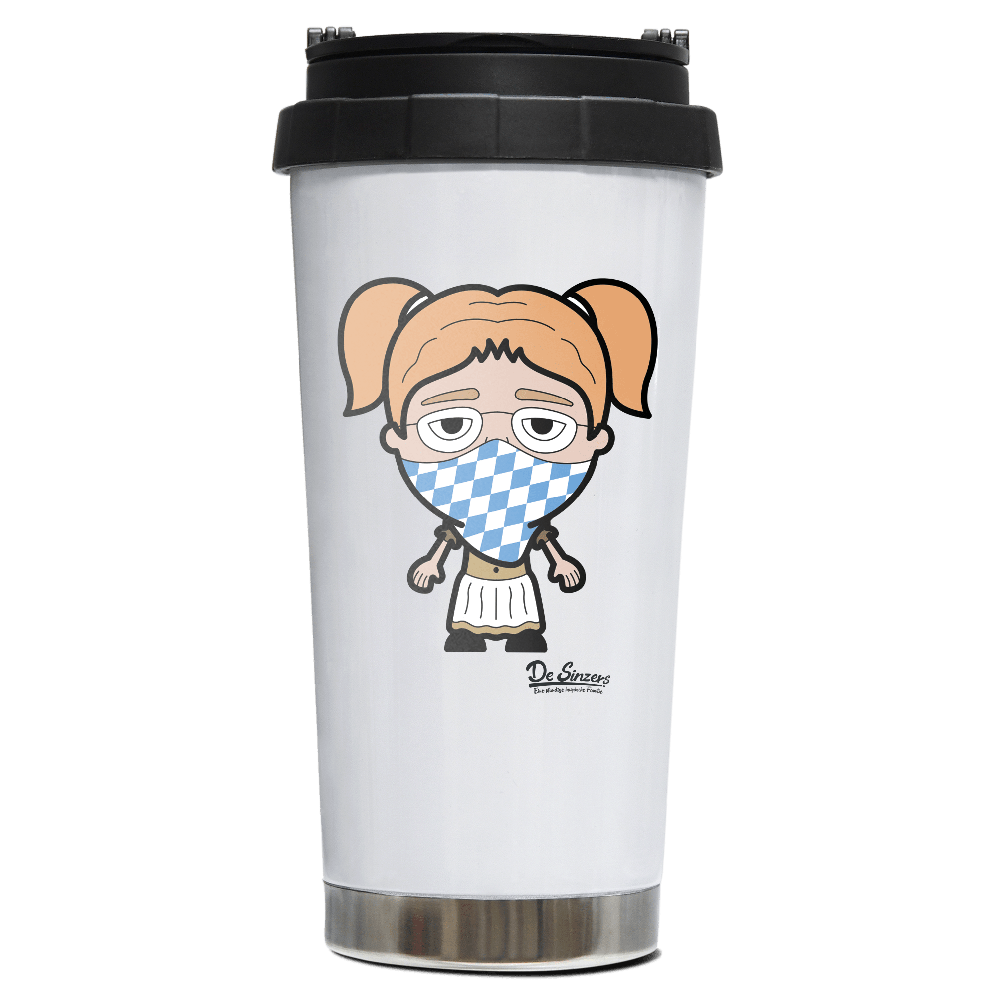 Die Jung Sinzerin Bayrisches Mundtuch Edelstahl Trinkbecher To Go 470ml Weiss Wildbarren Front