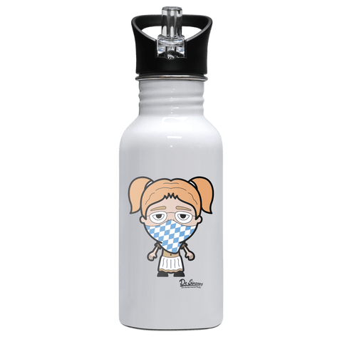 Die Jung Sinzerin Bayrisches Mundtuch Edelstahl Trinkflasche mit klappbarem Mundstueck 500ml Weiss Rotwand Front