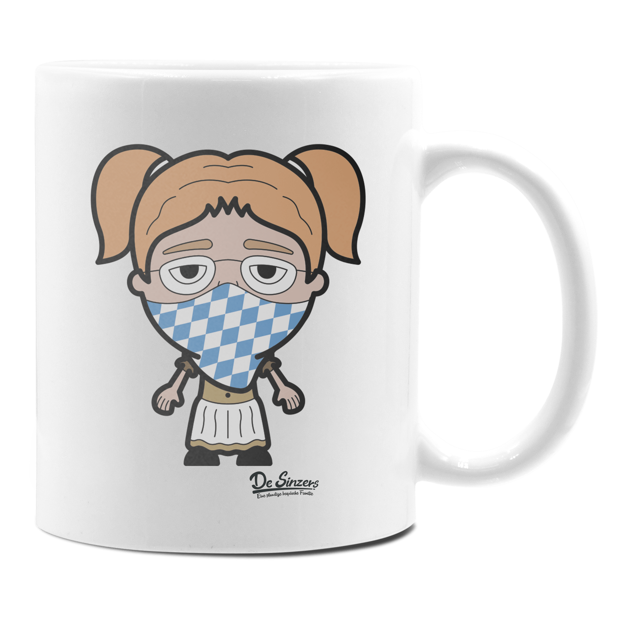 Die Jung Sinzerin Bayrisches Mundtuch Keramik Kaffeetasse 330ml Weiss Rampoldplatte Front
