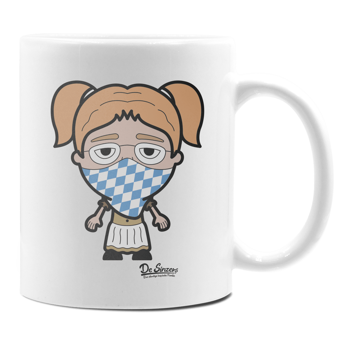 Die Jung Sinzerin Bayrisches Mundtuch Keramik Kaffeetasse 330ml Weiss Rampoldplatte Front