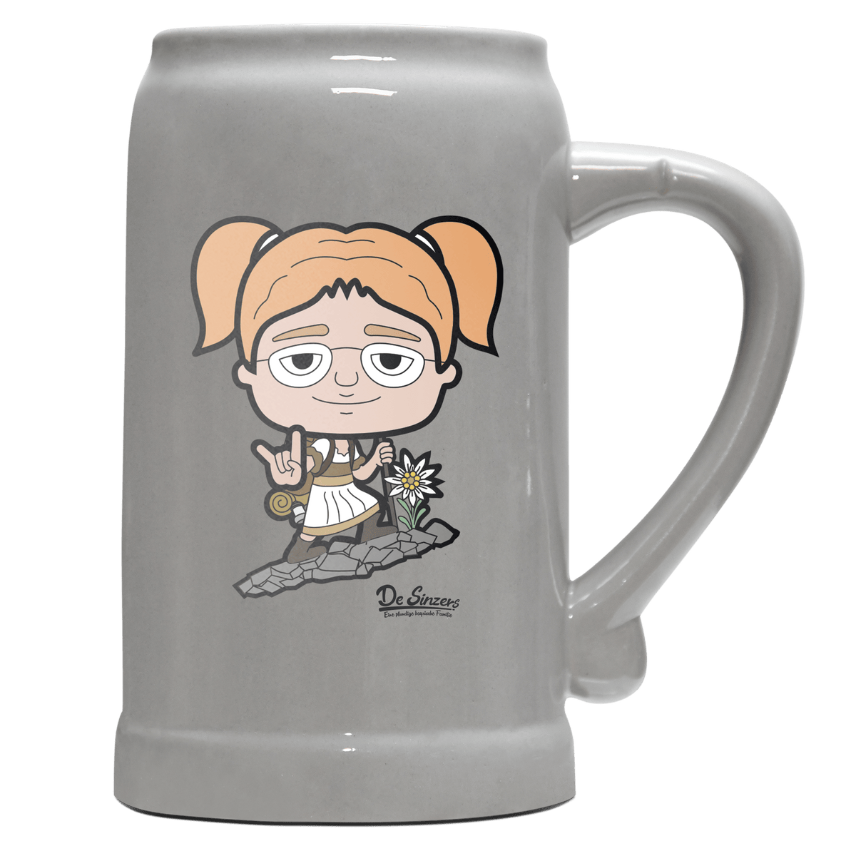 Die Jung Sinzerin Bergsteiger Bierkrug 1000ml Grau Zugspitze Front