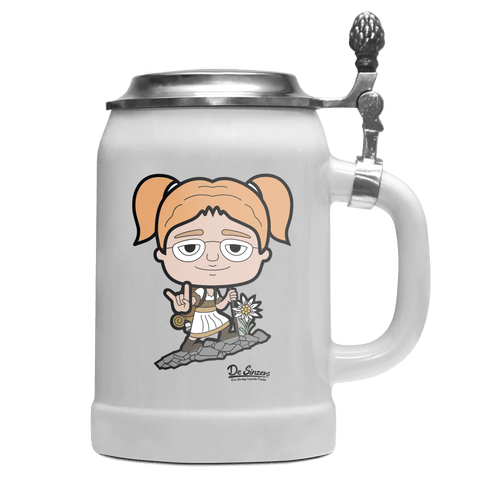 Die Jung Sinzerin Bergsteiger Bierkrug 500ml Weiss mit Deckel Wetterspitzen Front
