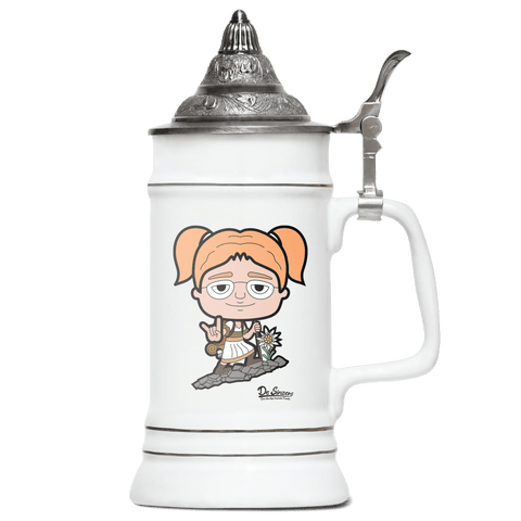 Die Jung Sinzerin Bergsteiger Bierkrug 500ml Weiss mit Spitzdeckel Wendelstein Front