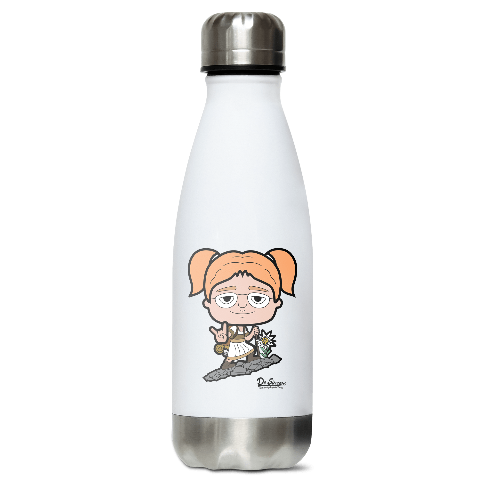 Die Jung Sinzerin Bergsteiger Edelstahl Thermoflasche 350ml Weiss Silber Kreuzspitze Front