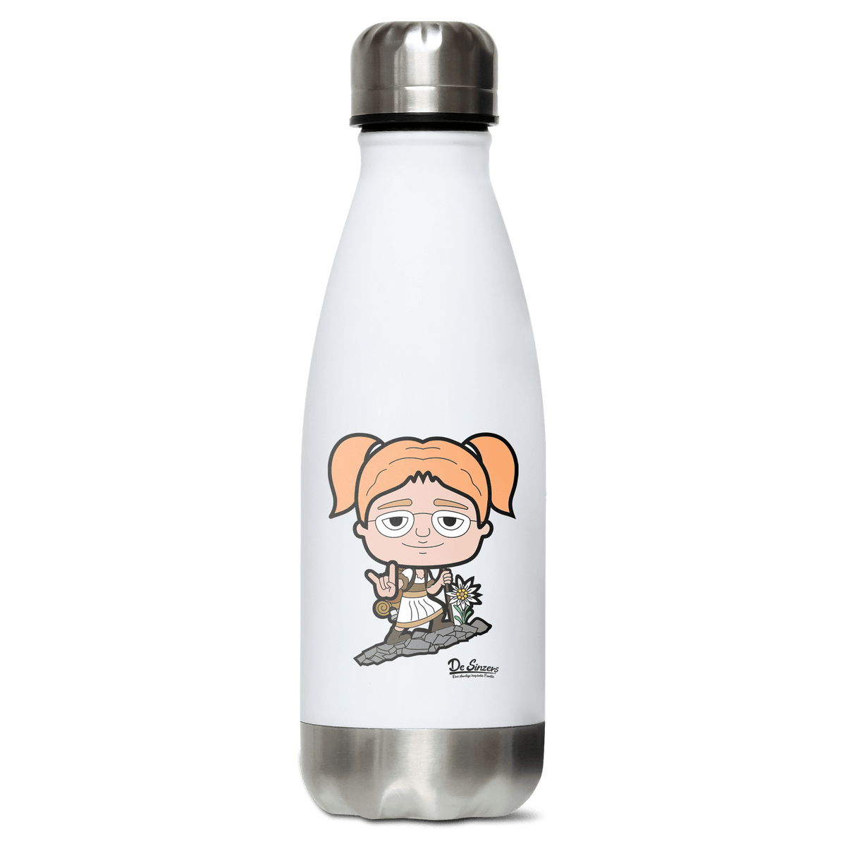 Die Jung Sinzerin Bergsteiger Edelstahl Thermoflasche 350ml Weiss Silber Kreuzspitze Front