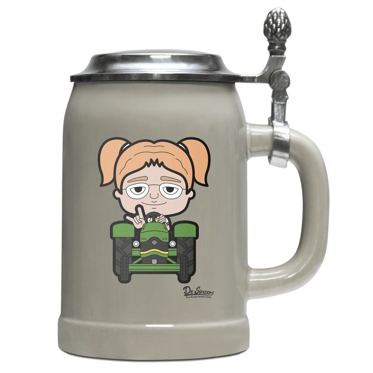 Die Jung Sinzerin Bulldog Bierkrug 500ml Grau mit Deckel Hocheck Front