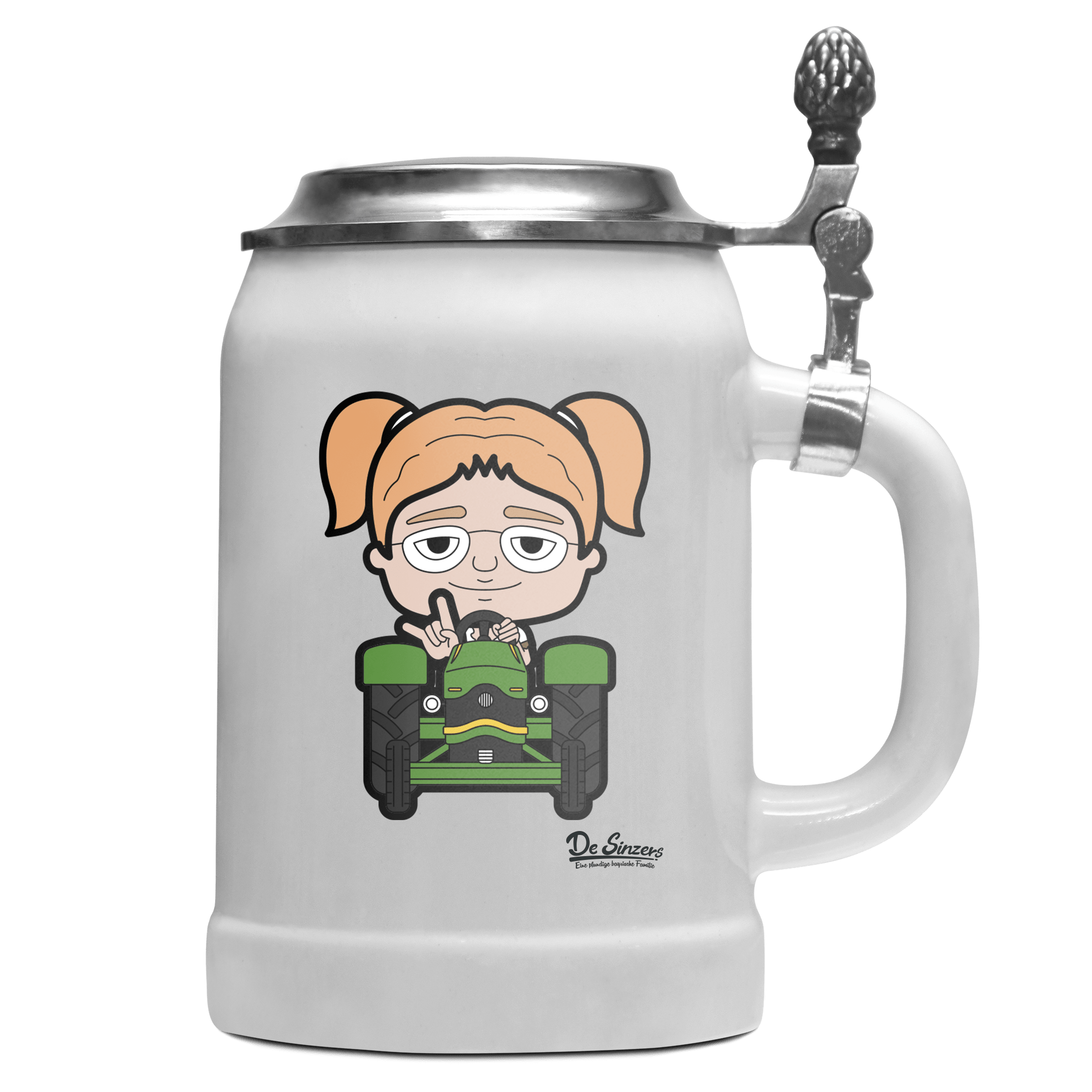 Die Jung Sinzerin Bulldog Bierkrug 500ml Weiss mit Deckel Wetterspitzen Front