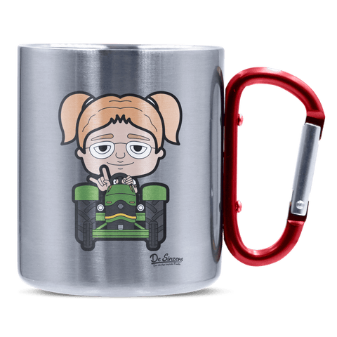 Die Jung Sinzerin Bulldog Edelstahl Kaffeetasse roter Karabiner 320ml Kitzstein Front