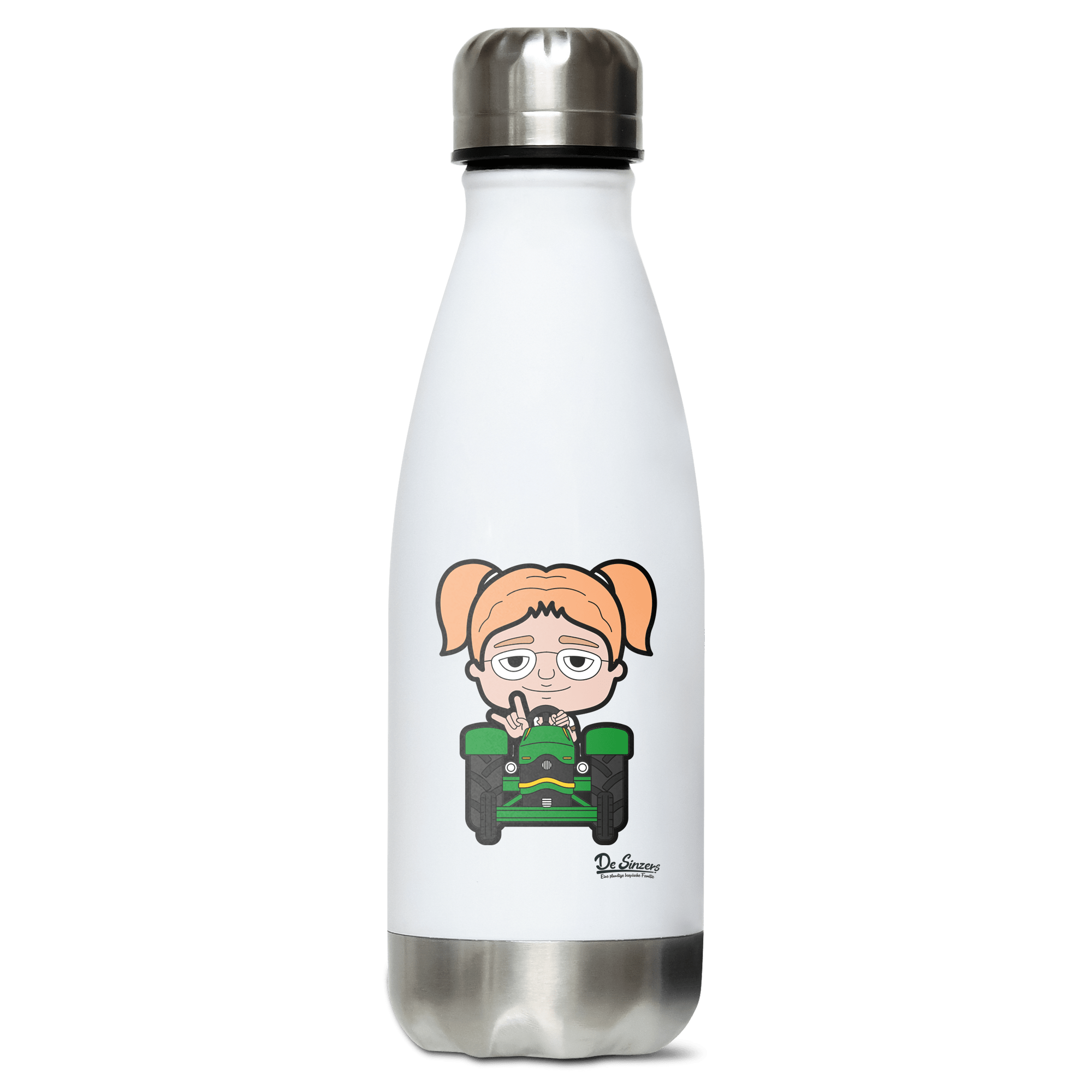 Die Jung Sinzerin Bulldog Edelstahl Thermoflasche 350ml Weiss Silber Kreuzspitze Front