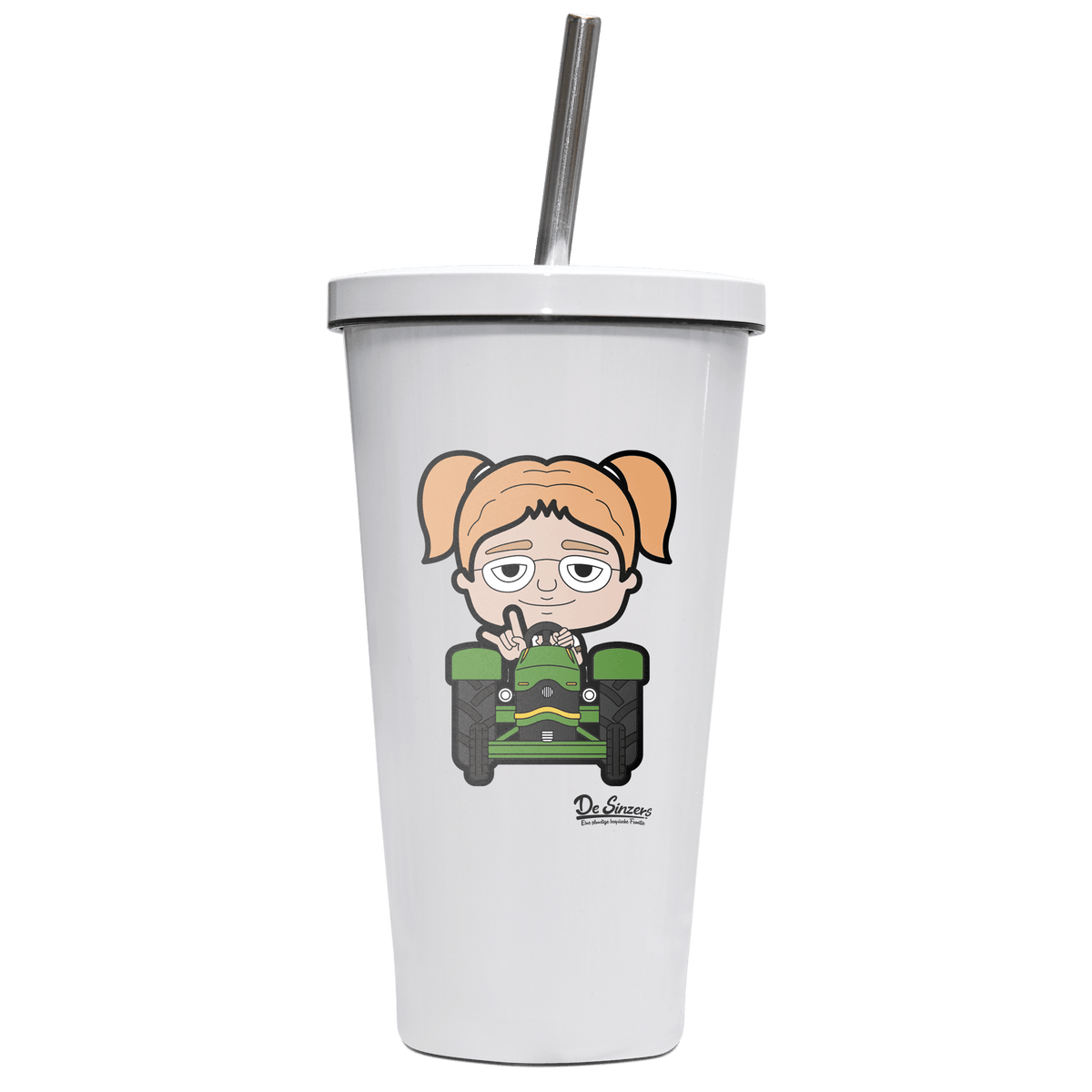 Die Jung Sinzerin Bulldog Edelstahl Trinkbecher mit Strohhalm 480ml Weiss Krottenkopf Front